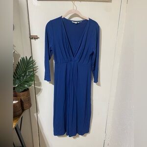 Boden Jersey Knit Navy VNeck 3/4 Sleeve Knee Length Dress size 8